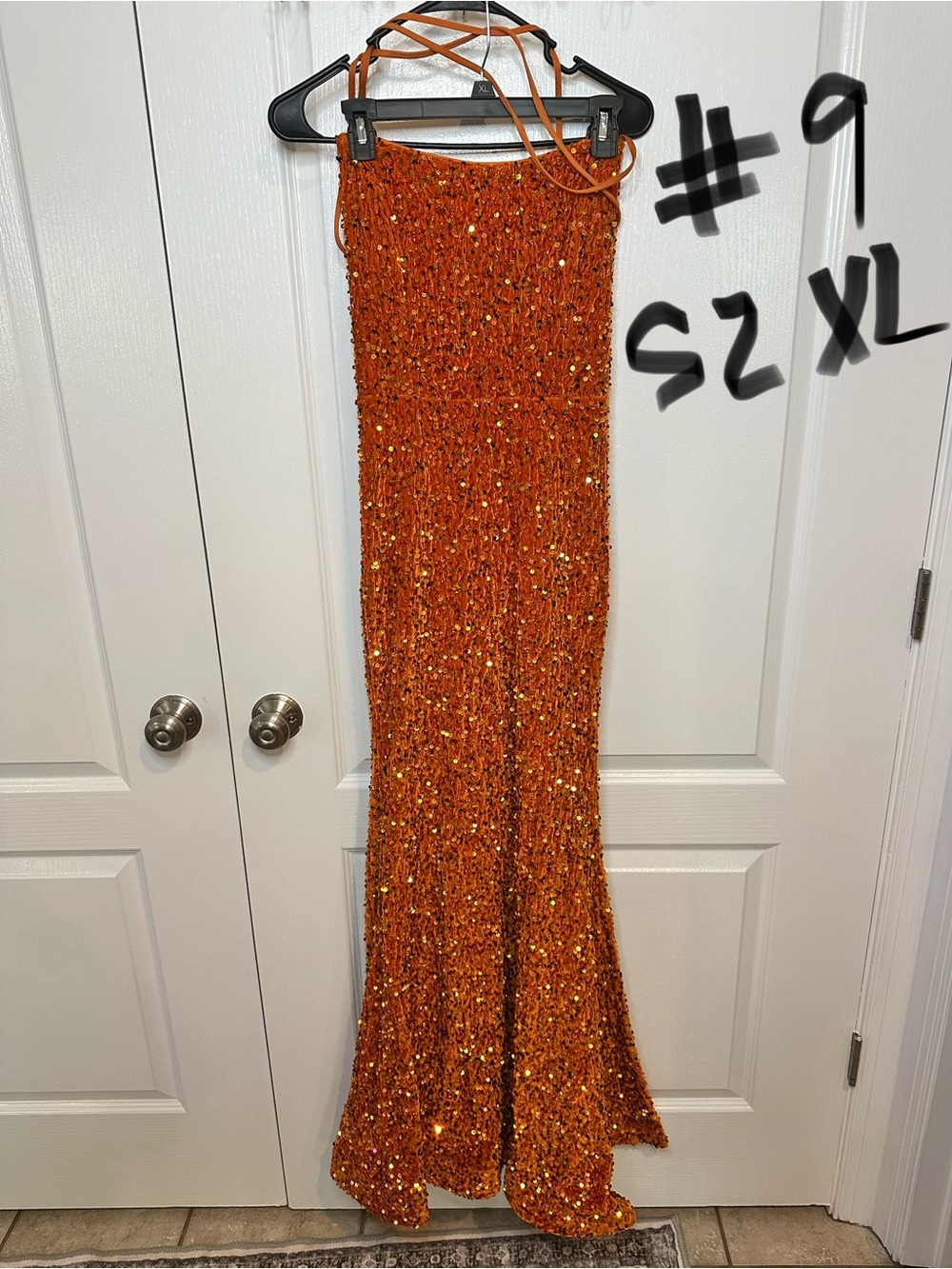 Sequin Halter Maxi Dress in Burnt Orange